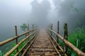 Bamboo bridge foggy. Generate Ai