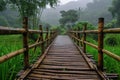 Bamboo bridge foggy rainy. Generate Ai