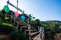 Bamboo bridge with mountain view in Pha Hi village Royalty Free Stock Photo