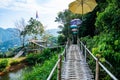 Bamboo bridge with mountain view in Pha Hi village Royalty Free Stock Photo