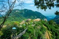 Bamboo bridge with mountain view in Pha Hi village Royalty Free Stock Photo