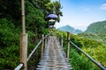 Bamboo bridge with mountain view in Pha Hi village Royalty Free Stock Photo