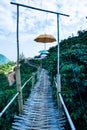 Bamboo bridge with mountain view in Pha Hi village Royalty Free Stock Photo