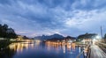 Bamboo bridge over Nam Song River. Royalty Free Stock Photo