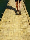 Bamboo bridge over the river in countryside near Vang Vieng, Lao Royalty Free Stock Photo