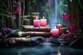 Bamboo and candles meditation background with copy space