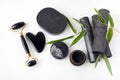 Bamboo charcoal eco friendly cosmetics products. Toothbrush and soap with skin cleansing and guasha