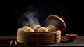 Bamboo container with chines dumplings Generative AI