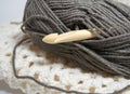 Bamboo Crochet hook in brown yarn