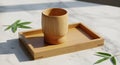 Bamboo cup and tray are placed Royalty Free Stock Photo