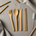 Bamboo cutlery set displayed on a Royalty Free Stock Photo