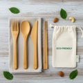 Bamboo cutlery set displayed on light Royalty Free Stock Photo