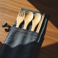 Bamboo cutlery set includes a fork, two spoons, and a pair of chopsticks. They are Royalty Free Stock Photo