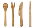 Bamboo cutlery set of a spoon, a fork, a knife and chopsticks Royalty Free Stock Photo