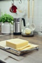 Bamboo cutting board with a built-in cheese cutting device Royalty Free Stock Photo