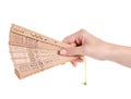 Bamboo fan in hand air Royalty Free Stock Photo