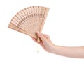 Bamboo fan in hand air Royalty Free Stock Photo