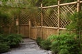 bamboo fence with trellis in garden setting