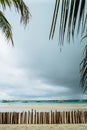 Bamboo fence on White beach view on Boracay. Oct 2016 Royalty Free Stock Photo