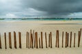 Bamboo fence on White beach view on Boracay. Oct 2016 Royalty Free Stock Photo