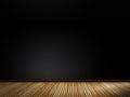 Bamboo floor for product showcase spotlights way black background studio room for performance products. Royalty Free Stock Photo