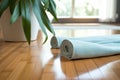 bamboo flooring details with microfiber cloth in focus Royalty Free Stock Photo