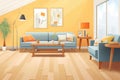 bamboo flooring in a modern living room, magazine style illustration Royalty Free Stock Photo