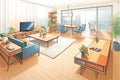 bamboo flooring in a modern living room, magazine style illustration Royalty Free Stock Photo