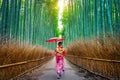 Bamboo Forest. Asian woman wearing japanese traditional kimono at Bamboo Forest in Kyoto, Japan