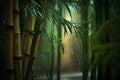 Bamboo forest in the rain at night. Shallow DOF