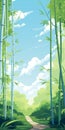 Bamboo Forest Road: A Vibrant Cartoon Illustration