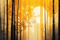 bamboo forest at sunrise with orange and yellow hues