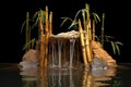 bamboo fountain dripping water on rocks