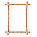 Bamboo frame from sticks and rope in cartoon style, border isolated on white background. Tribal panel, game menu. Royalty Free Stock Photo