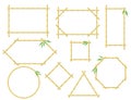 Bamboo frames. Japanese and chinese wooden stick signs, decorative banner borders, cartoon hawaiian signboard neat