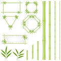 Bamboo frames made of green bamboo. Pieces and leaves of bamboo. Cartoon vector illustration of bamboo