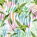 Bamboo green leaves. Watercolor background illustration set. Seamless background pattern.