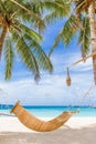 bamboo hammok on tropical beach and sea background, summer vacations Royalty Free Stock Photo