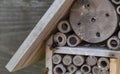 A bamboo home for solitary bees with nests made by solitair bees
