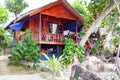 bamboo huts in the jungle  - tropical holiday background Royalty Free Stock Photo