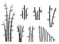 Set of bamboo asian culture icons or asian bamboo silhouette   isolated or various bamboo stalks and stems with leaves concept. Royalty Free Stock Photo