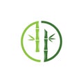 Bamboo logo with green leaf vector icon template