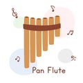 Bamboo pan flute clipart cartoon style. Simple cute wooden panpipes woodwind instrument flat vector illustration