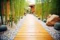 bamboo pathway leading to a meditation facility