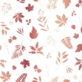 Autumn rose gold leaves silhouettes seamless vector pattern with white background. Royalty Free Stock Photo