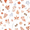 Autumn leaves seamless vector pattern with white background.