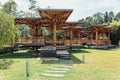 Bamboo playhouse built on a lake island in Kuala Lumpur`s botanical gardens, Malaysia