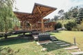 Bamboo playhouse built on a lake island in Kuala Lumpur`s botanical gardens, Malaysia