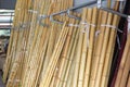 Bamboo poles in gardening shop or storage house Royalty Free Stock Photo