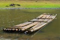 Bamboo raft on the coast river, India